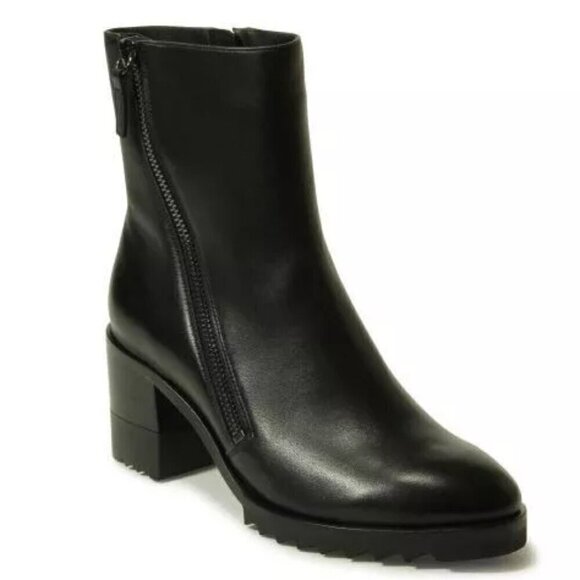 Vaneli Holand Black Leather Booties Zipper Boots Vaneli Waterproof Womens 10.5 M - Picture 1 of 10